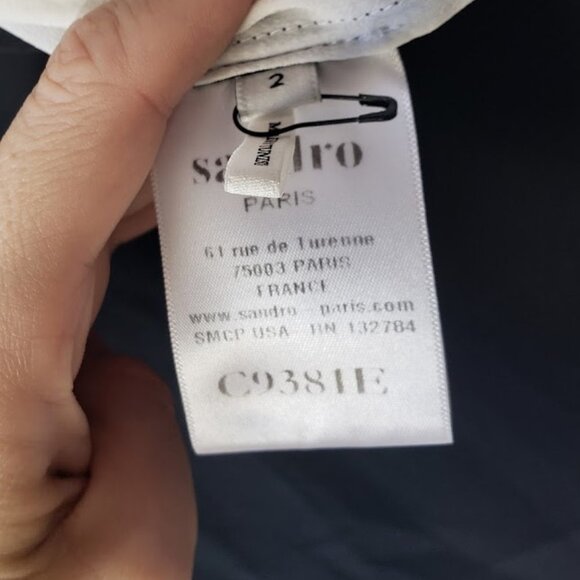 Sandro Paris Black and White Contrast Button Down 100% Silk Top - Picture 6 of 7